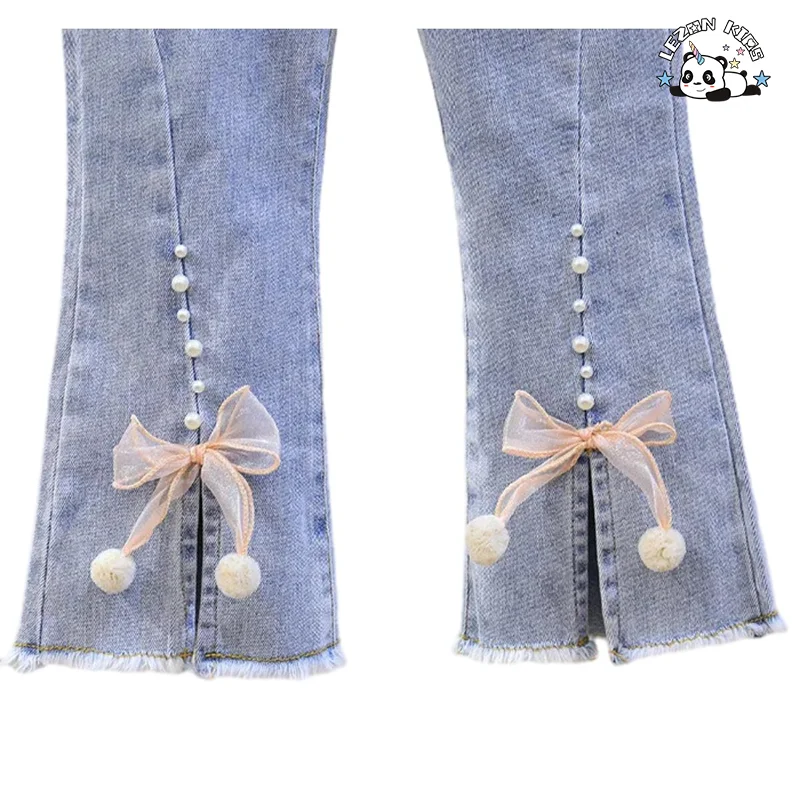 LEZONKIDS - New Fashion Kids Clothing Girls Sequined Unicorn Hoodie Denim Pearl Pants